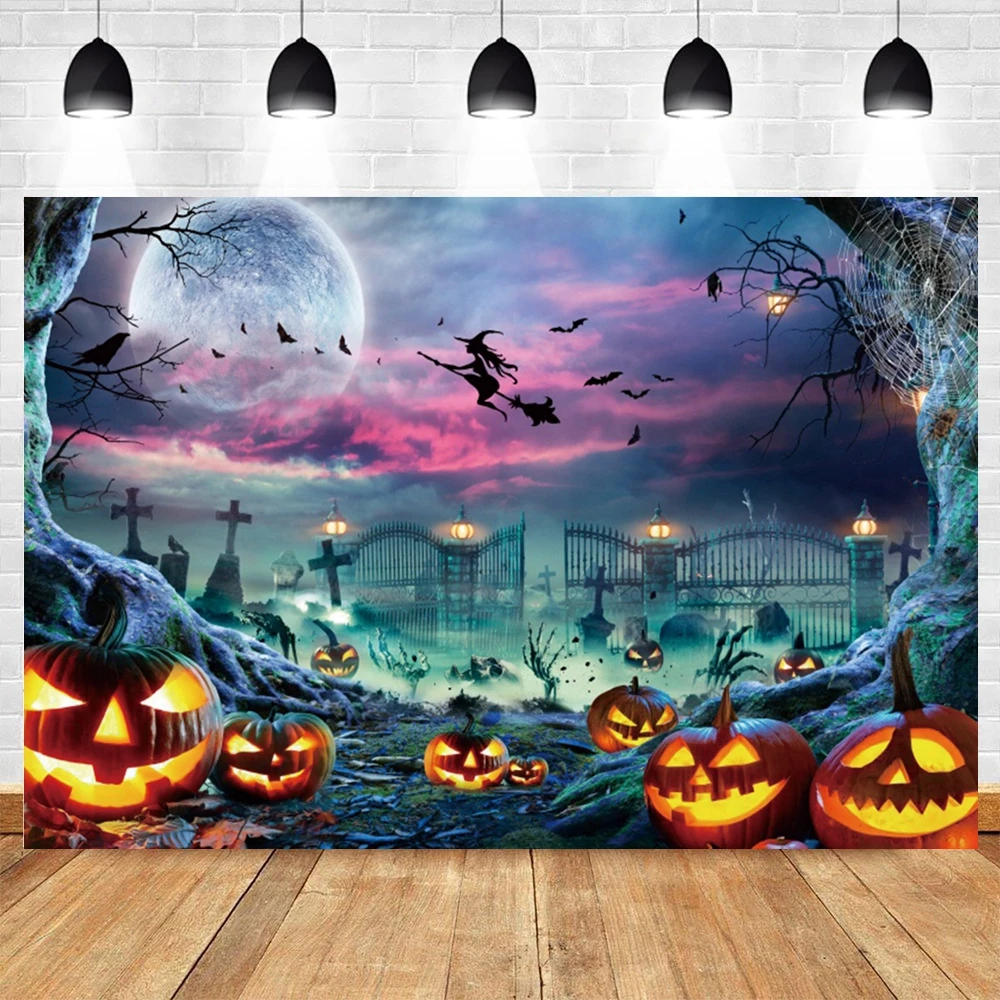 Halloween Backdrops Night Full Moon Gloomy Woods Graveyard Photography Backdrop Horrible Cemetery Spooky Party Photo Background