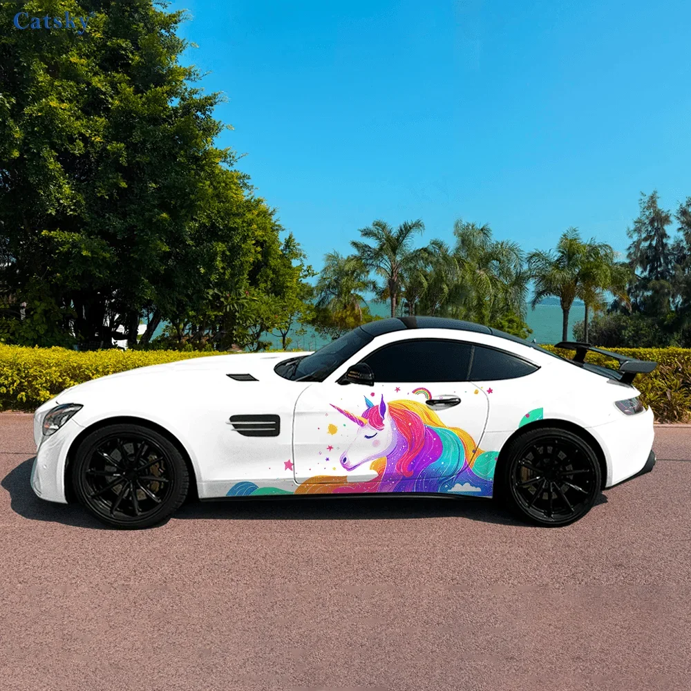 Rainbow Fantasy Unicorn Car Vinyl Wraps Decal Self-adhesive PVC Sticker Suitable for Trucks SUV Decoration Auto Accessories Gift