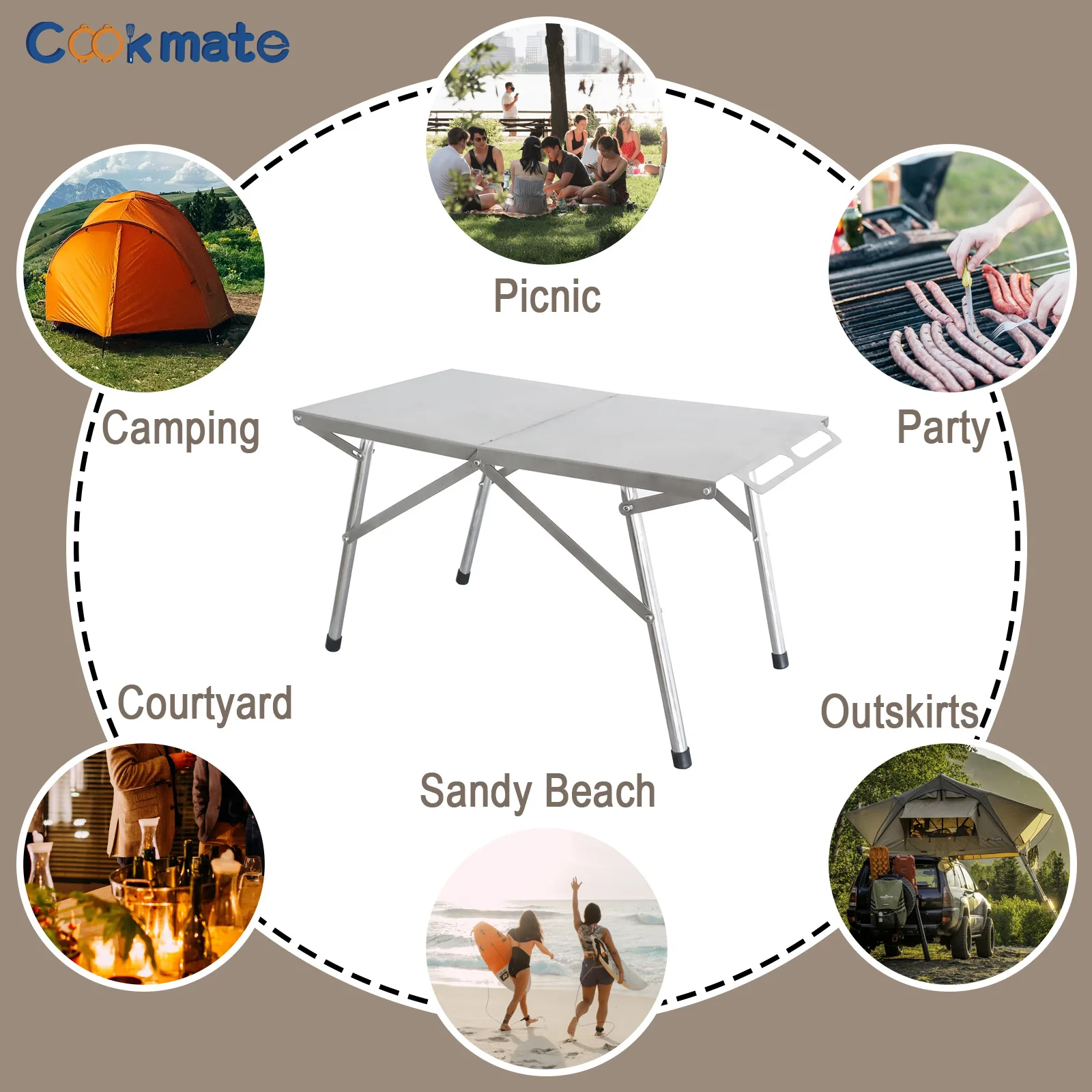 

Folding Dining Table Outdoor Table Portable Stainless Steel with Chairs Picnic Table