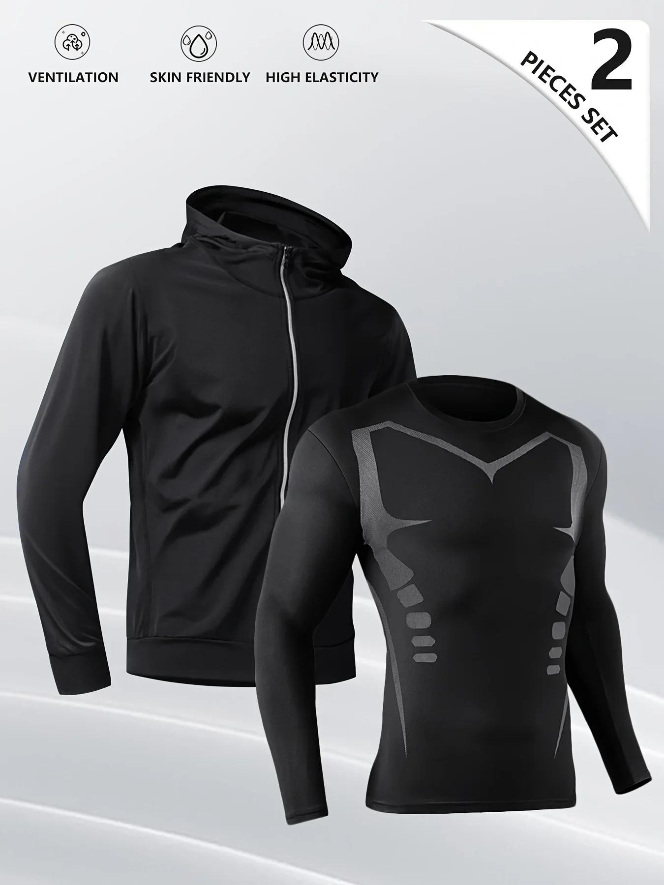 

2 pieces, men's sports and leisure suit the combination of solid color long sleeve with coat sports exercise and fitness must be