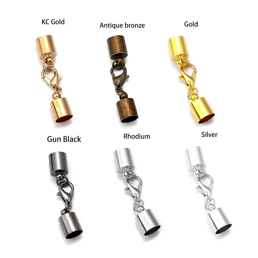 10pcs/lot Leather Cord Bracelet Lobster Clasps Hooks 2.5 3 4 5 6 7 8 9 10mm Crimp End Tip Caps Connectors For Jewelry Making