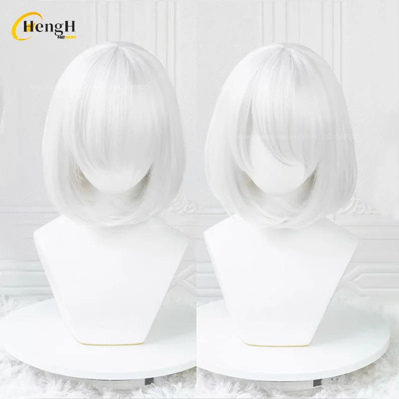 In Stock Synthetic Anime YoRHa No. 2 Type B Cosplay Wig Short 30cm Silver White Wig 2B Heat Resistant Hair Party Wigs + Wig Cap