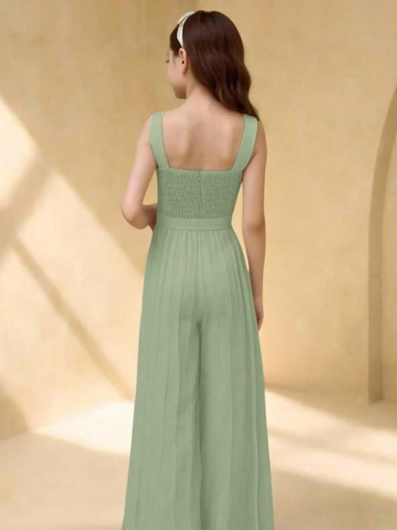 Elegant Sleeveless Cross Neck Ruched Butterfly Knot Jumpsuit Slim Fit Casual Fashion Party Dress for Teenage Girls