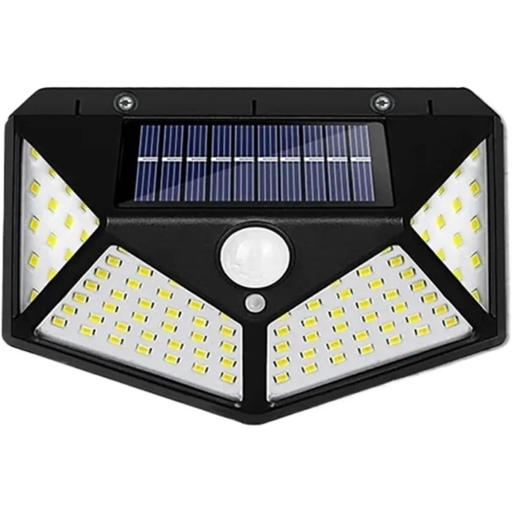 

100LED Solar Motion Sensor Light, Outdoor Waterproof 4-Sided Wall Lamp with Human Body Induction for Garden Pathway Security