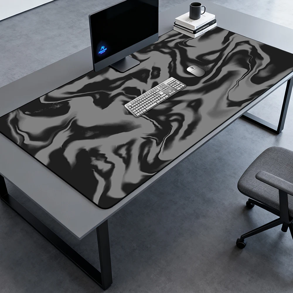 Monochrome Liquid Mouse Pad Gaming Mouse Mat Deskmat 140x60 Table Mat Black White Full Desk Pad Abstract Texture Mousepad Mat