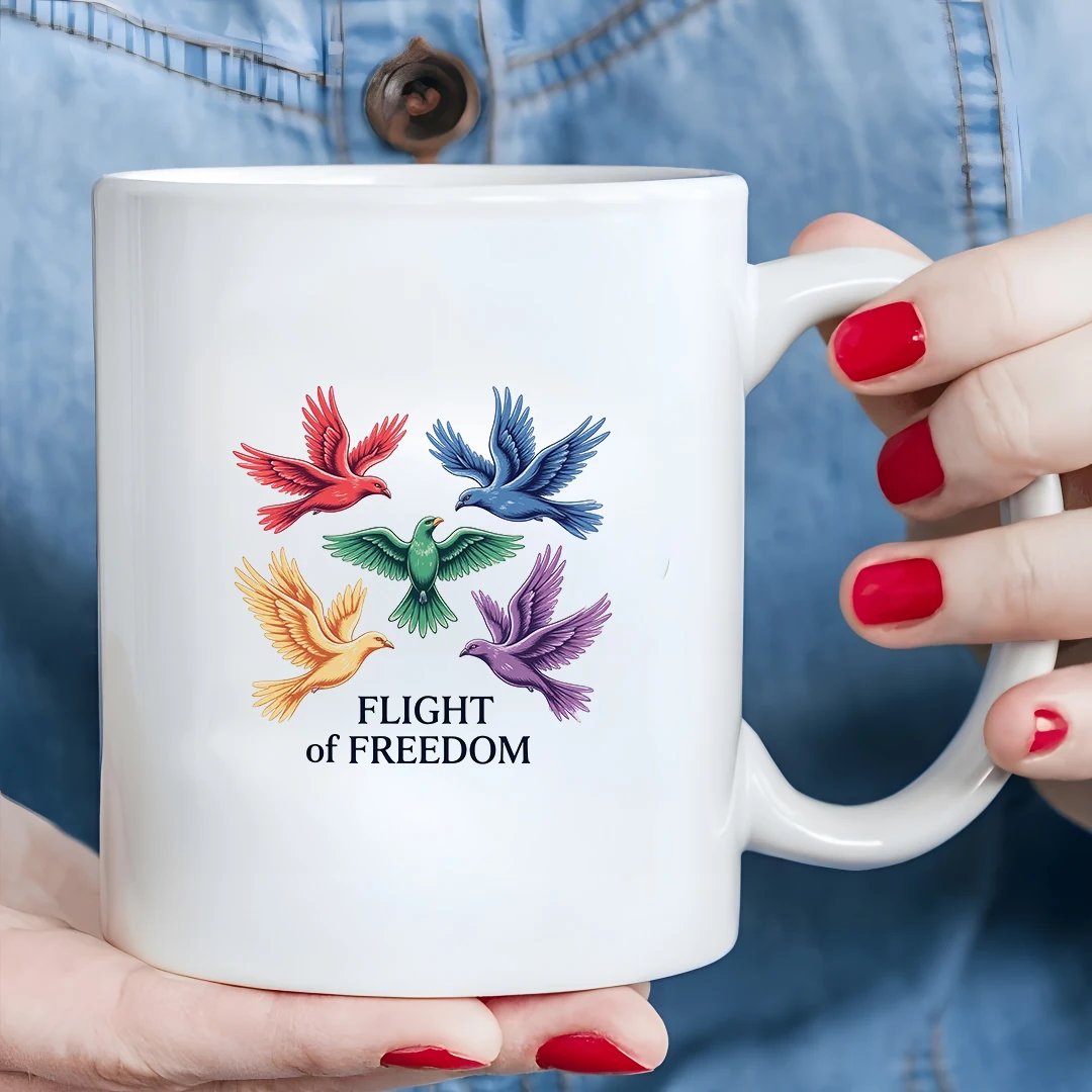 

11oz Coffee Mug + Cartoon Bird Flock Flying Pattern + Colorful Mug Christmas Gift for Family Office