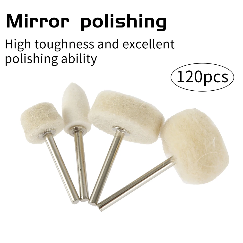 120pcs Wool Felt Polishing Buffing Round Wheel Grinding Pad Shank for Dremel Rotary Tool Accessories Polishing Buffing Wheel