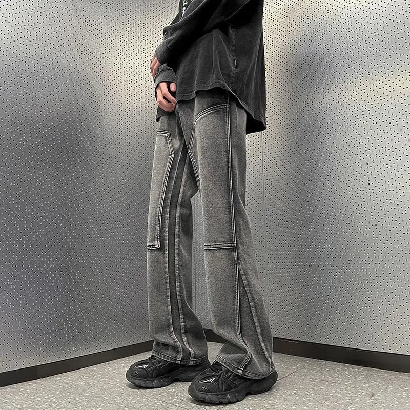 

Foufurieux Men Blue Patchwork Jeans Baggy Harajuku Denim Trousers Jean Pants Vintage 90s Aesthetic 2000s Trashy Grunge Clothes