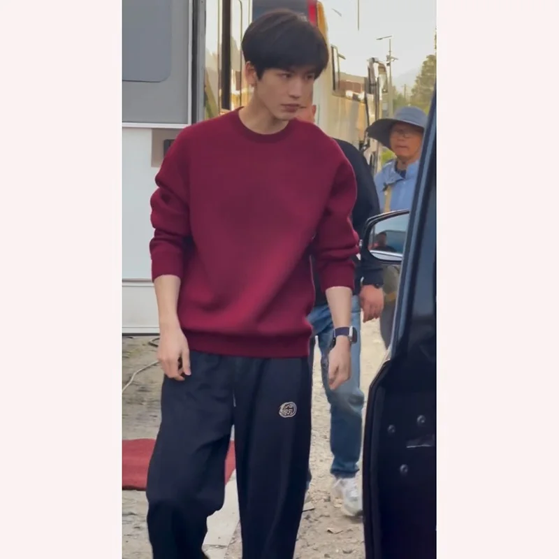 

Мужская утепленная толстовка оверсайз с круглым вырезом и начесом, с длинным рукавом, осенне-зимняя, повседневная, комфортная