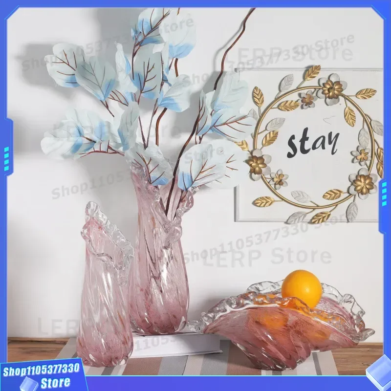 Handmade Colored Glass Cabbage Vase Glazed Home Decor Ornament Lace Mouth Bowl Craft Decoration for Living Room Table
