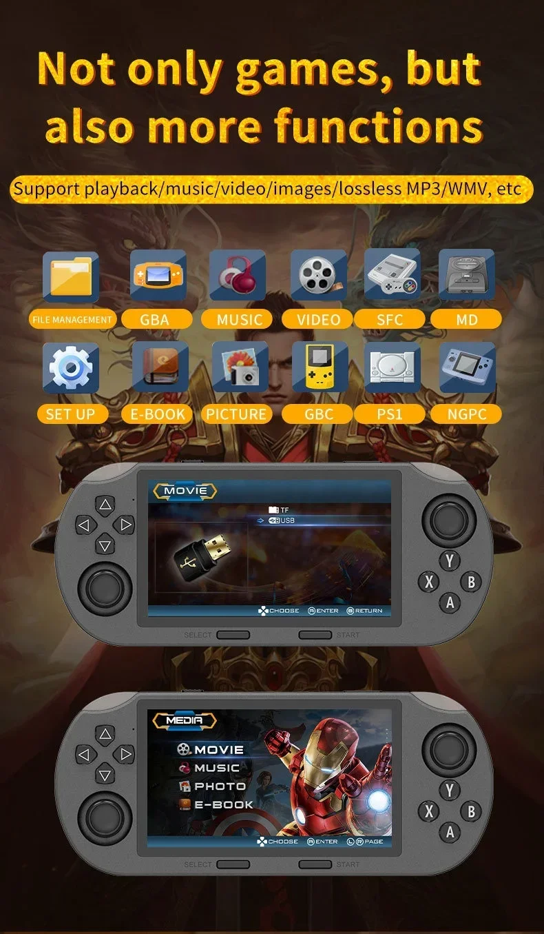 SF3000 Handheld Video Game Console 4.5 Inch IPS Screen Retro