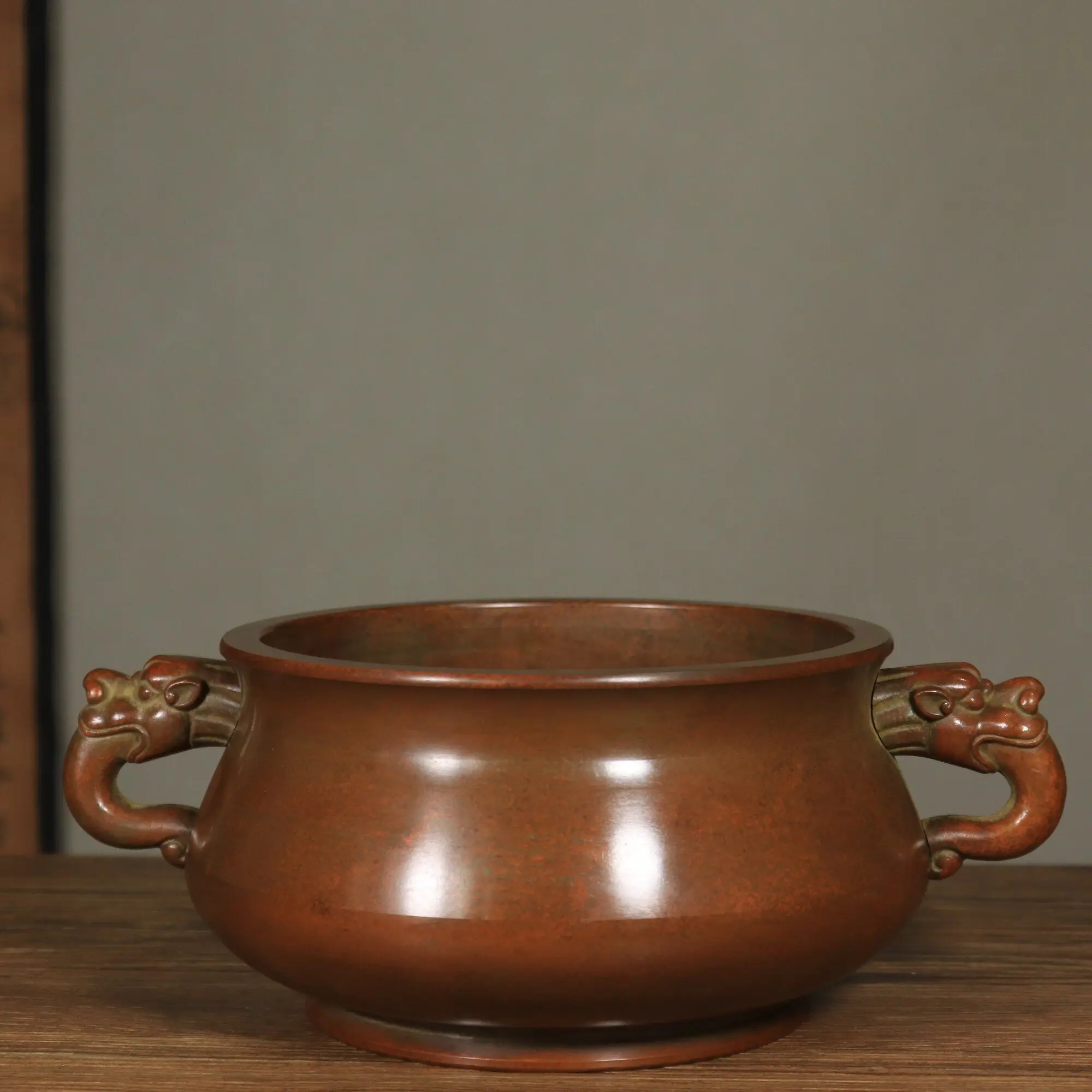 Top Grade Extra Large Pure Copper Double Dragon Ear Incense Burner Chinese Style Home Entrance Worship Use