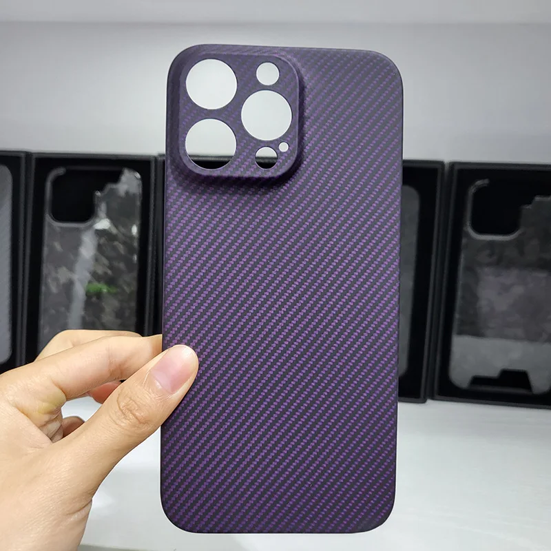 

New Real Aramid Fiber Purple 600D Carbon For IPhone 14 Pro Max 14Promax Skin Feel Hard Light Weight Back CASE Cover