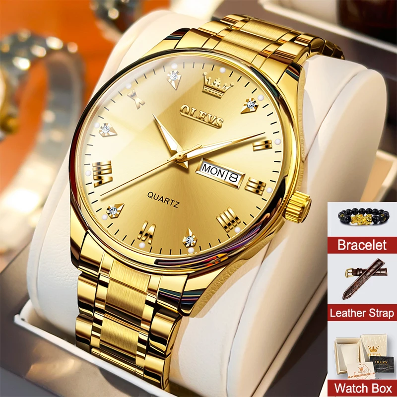 Original Top Brand Gold Watch for Men Luxury Waterproof Stainless Steel Quartz Date Classic Wrist Watches Gift Set Reloj Hombres