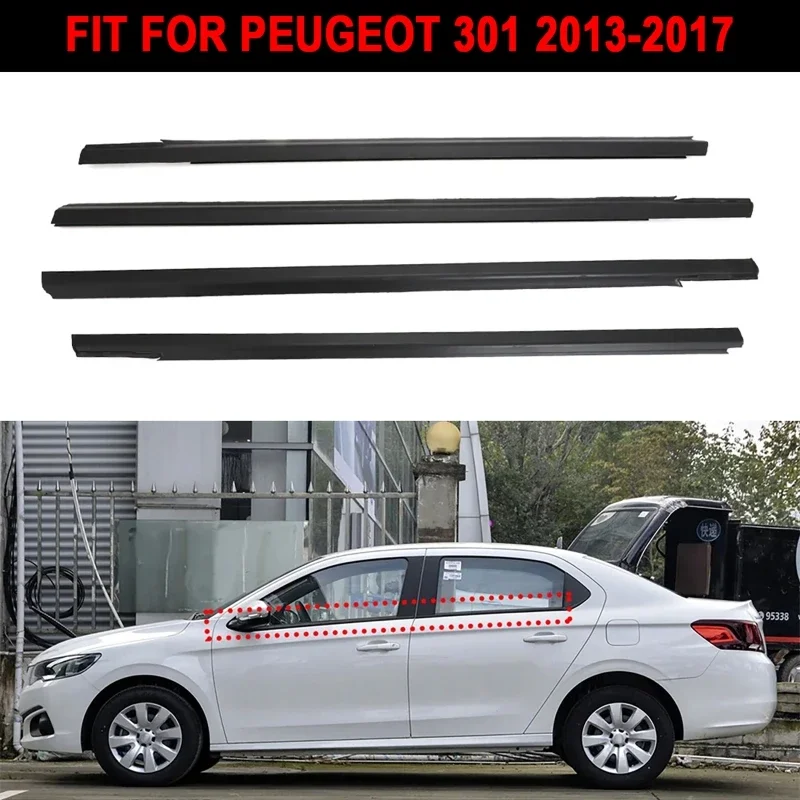 4Pcs Outside Window Seals Window Glass Rubber For peugeot 301 2013-2017 Protect Weather Strip Door Sealing Seal Moulding Trim