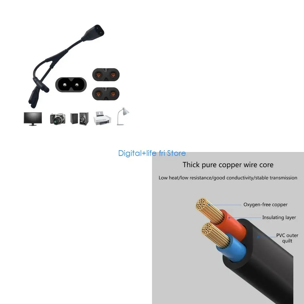 E06D IEC320 C8 2Pin Male to 2xC7 Female Y Split Power Cable C8 to 2 C7 IEC320 2Pin Figure 8 Male to 2 Female Cord