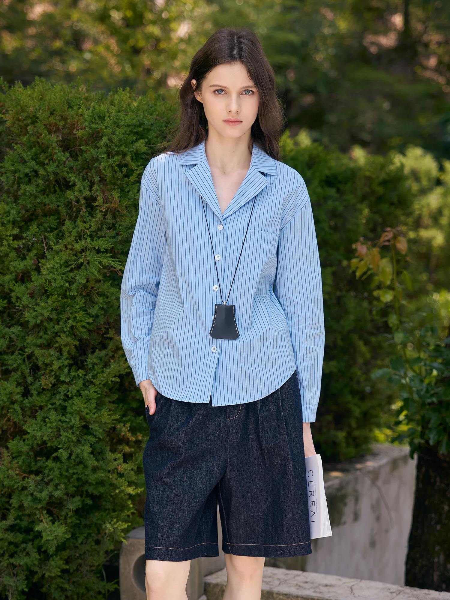 

Женская рубашка Bruland Early Autumn в стиле ретро, синяя в полоску, повседневная, универсальная, элегантный дизайн, хлопок, длинный рукав, на пуговицах