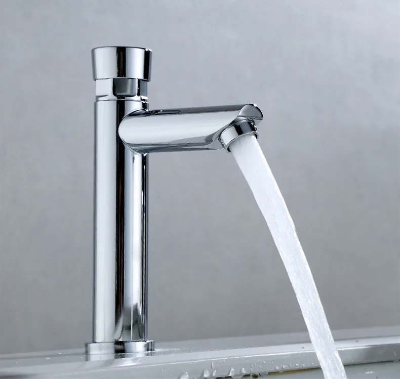 Bathroom Basin Faucet Time Delayed Sink Tap Stainless Steel Chrome Bathroom Sink Faucets Single Cold Single Lever Basin Tap