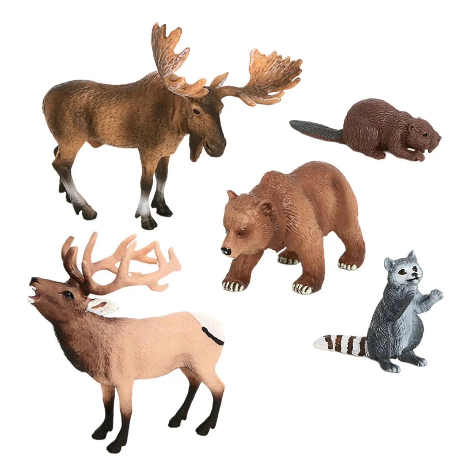 Set of 5 Realistic Woodland Animal Figurines for Birthday Decor