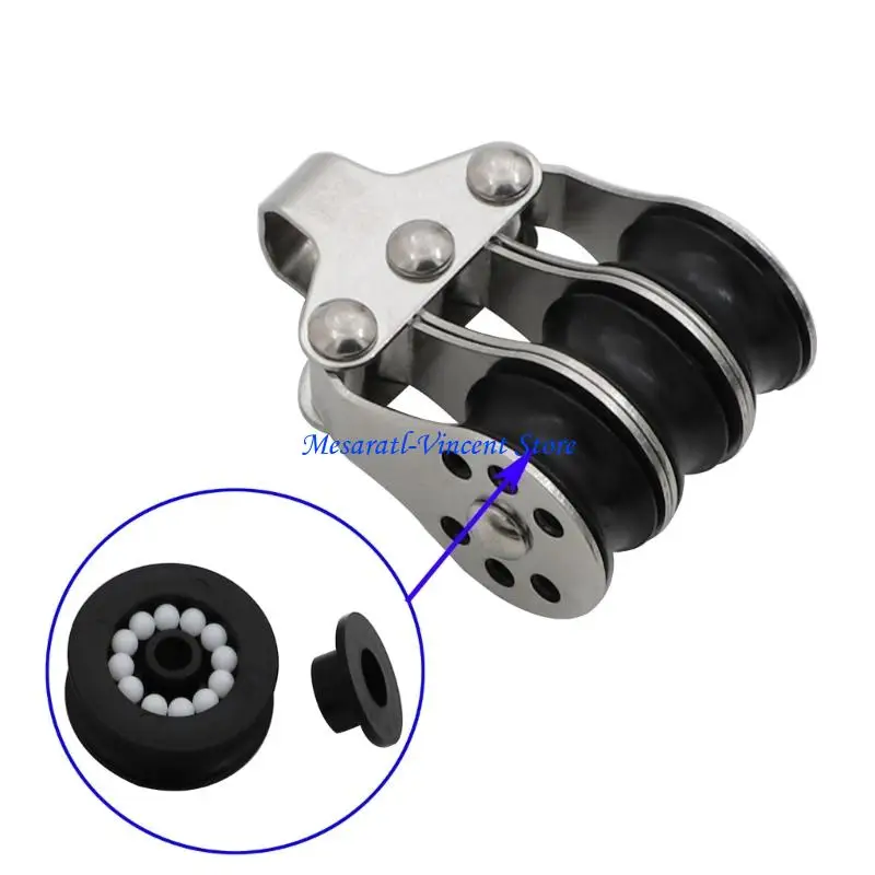 A70F Stainless Steel Boat Line Pulley Block with Three Sheaves for Marine Deck Use