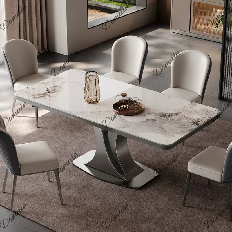 M Modern Light Luxury Rock Slab Rectangular Dining Table Household High-end Simple Dining Table Set Of 6 Chairs Pliante Furnitur