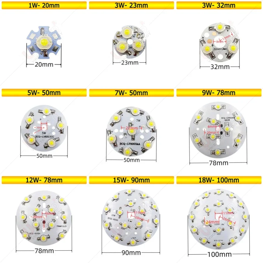 1/3/5/7/9/12/15/18W LED Star HIGH POWER with Aluminum Base Plate Radiator, LED Board Panel Circular diy lamp lighting board SMD