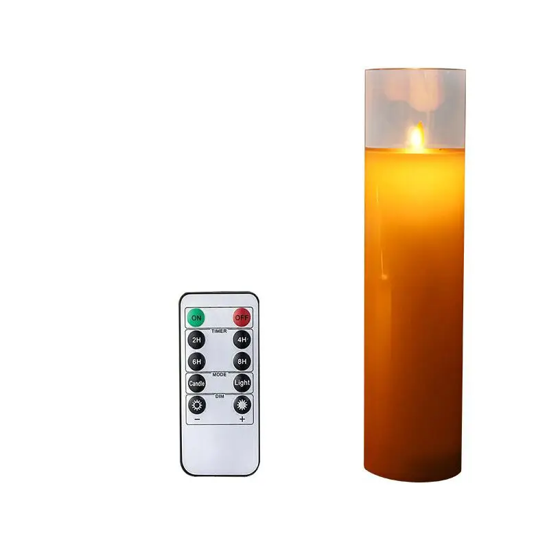 

High Flameless Glass Led Candle Battery Operate Paraffin Real Wax Pillar Light Remote Control w/Timer Home Party table H8/10/12"