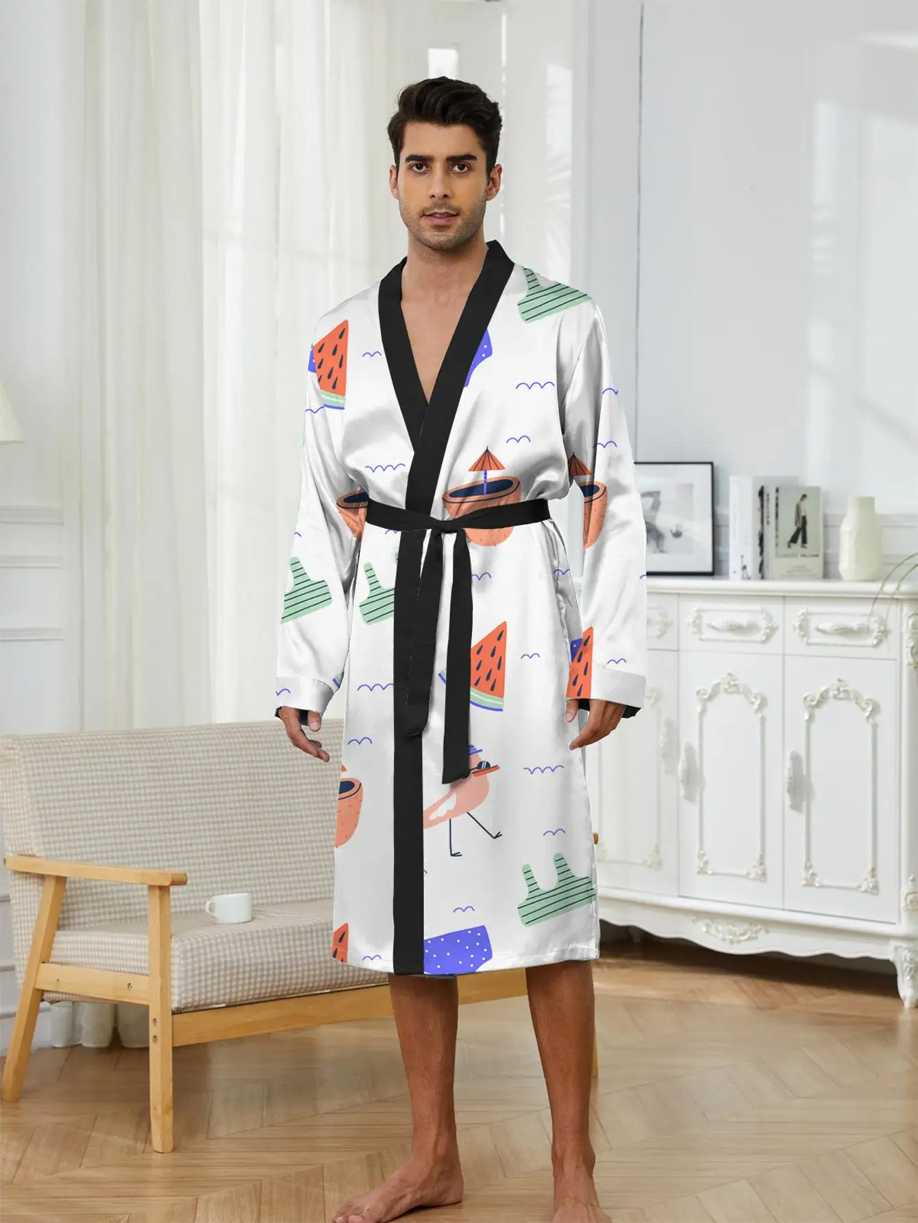 

1pcs Men's Robes 2026 Spring/Summer 3D Printed Bathrobe men Graphic Funny pajamas bath robe Robes sleepwear Breathable