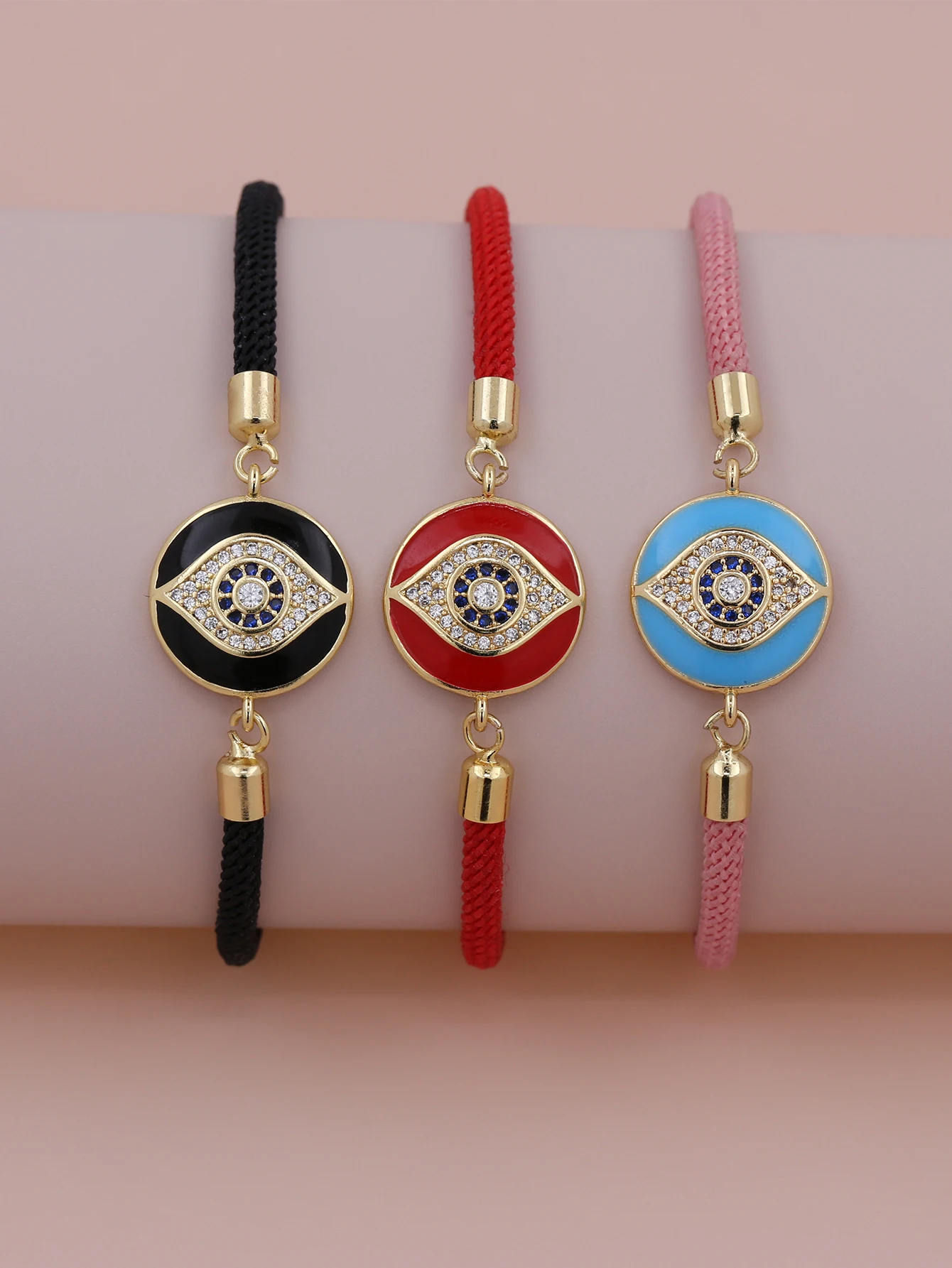 New Design Gold-Plated Copper Drop Oil Zircon Evil Eye Adjustable Push-Pull Red Pink Black Bracelet Men Women Charm Jewelry