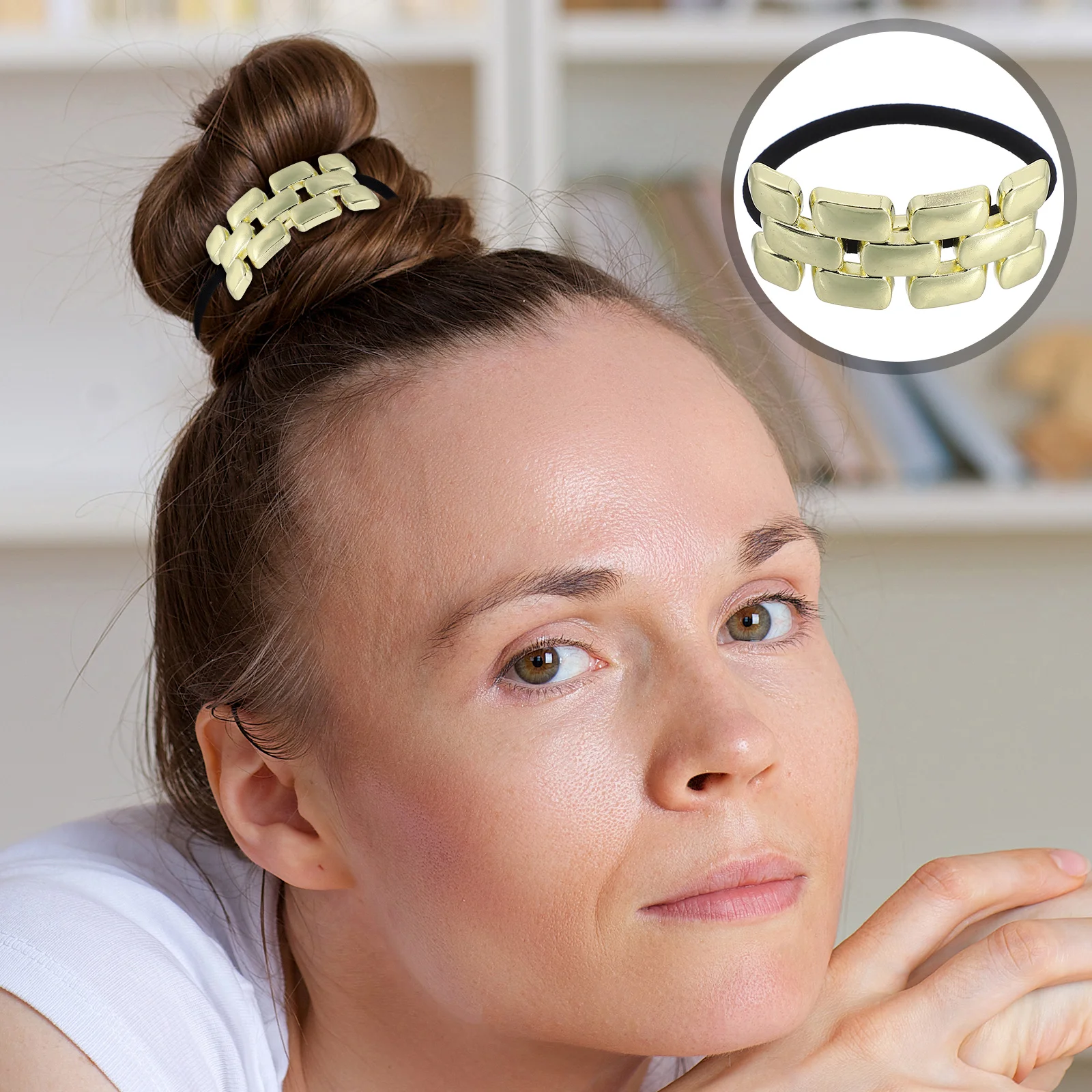 

Gold Metal Elastic Ties Retro Vintage Accessories For Women Cool Tone Decorative Bands All Occasions Chinese Jewelry Ponytail