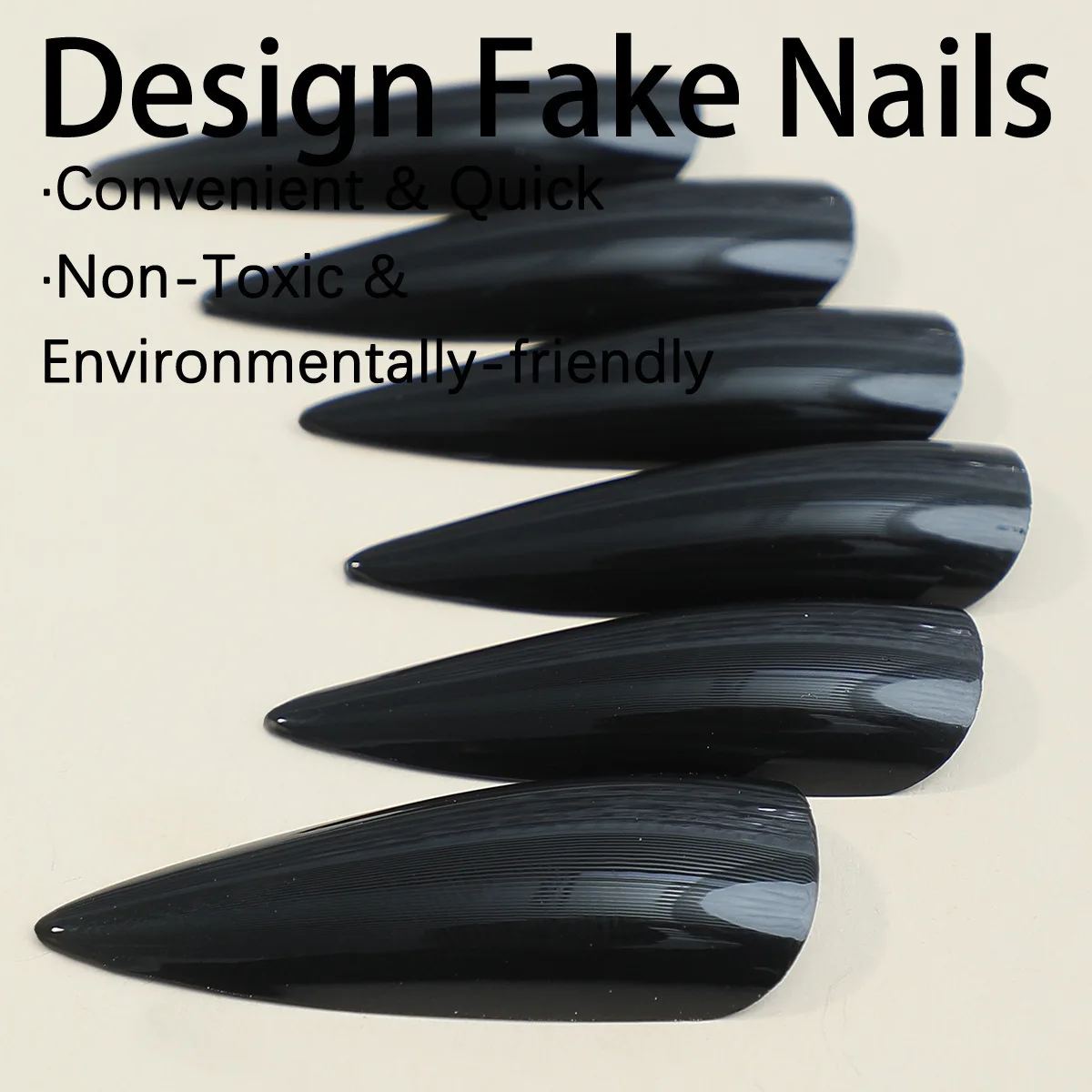 24pcs Black with Glitter Fake Nails Pearl French Cat-Eye Press on Nail Extra-Long False Nail for Women&Girl Full Coverage Nail
