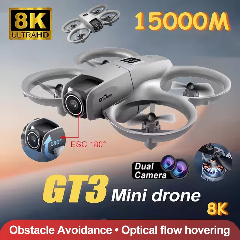 Gt3 mini drones gps 8k hd câmera dupla motor sem escova 5g gps evitar obstáculos dobrável com led quadcopters dron rc brinquedos presentes