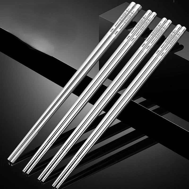 Reusable Korean Chopsticks 316L Stainless Steel Non-Slip Japanese Food Chinese Sushi Metal Laser Engraving Chop Sticks Tableware