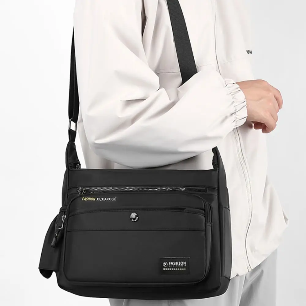 New Nylon Messenger Bag Multi-layer Zipper Storage Pocket Large Capacity Square Shape Travel Crossbody Bags Unisex