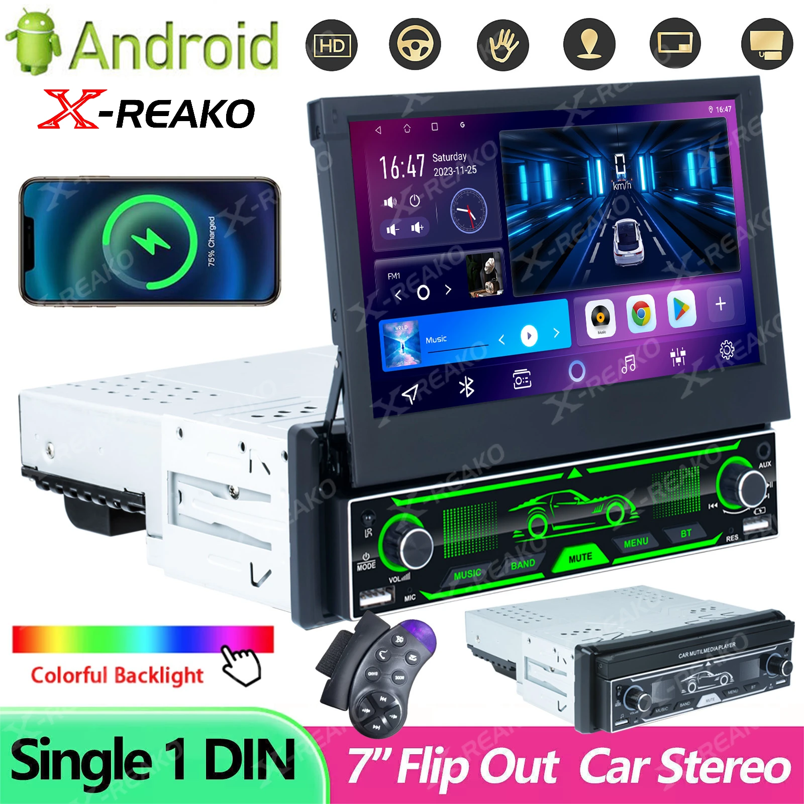 

X-REAKO 1Din Android Автомобильный радиоприемник 2 + 64G Carplay GPS Выдвижной мультимедийный музыкальный плеер BT GPS Carplay WIFI SWC Mirror Link DSP