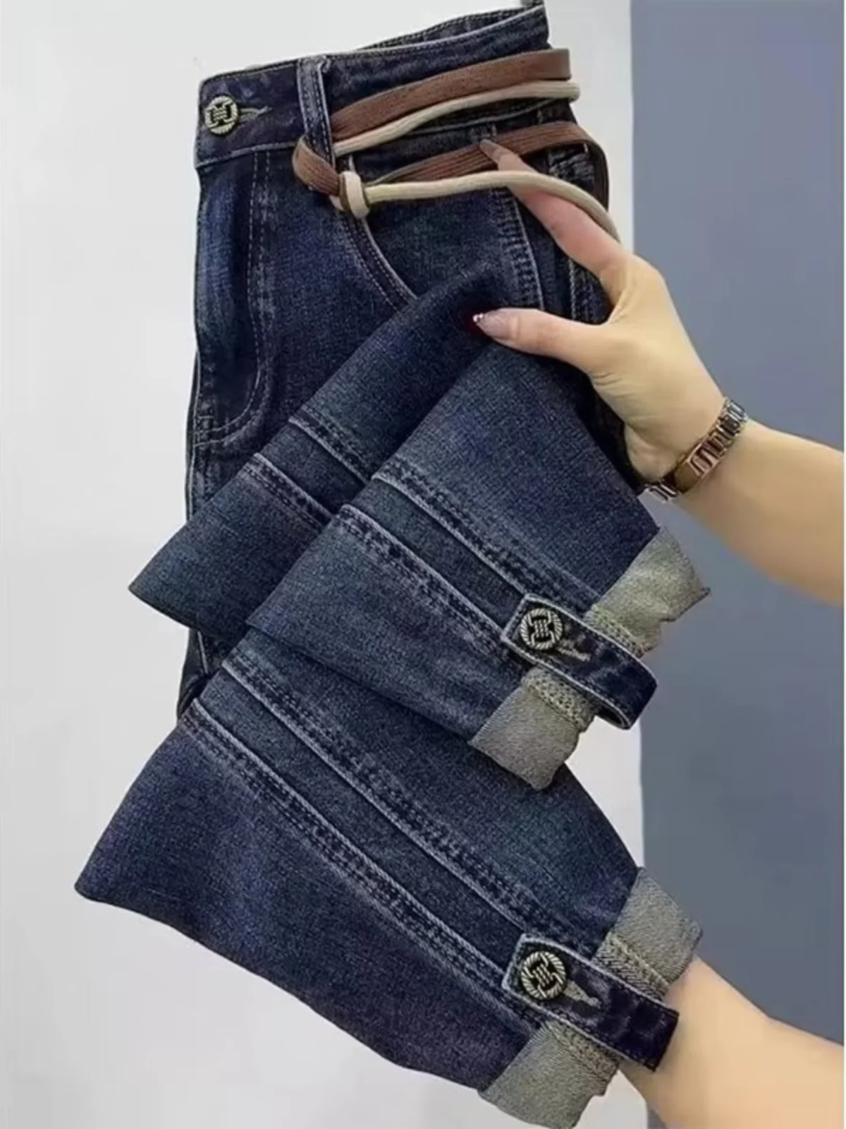 

Джинсы больших размеров, длинные брюки для ленивых, женские прямые повседневные брюки, весна-осень, большие размеры, джинсы сестры, глубокий цвет