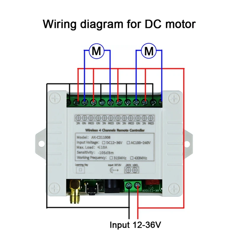 รีโมตไร้สาย DC12V 24V 36V 4CH สวิตช์ไฟ LED เอาต์พุต433MHz