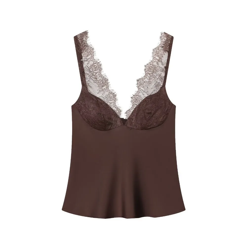 

Fashion Satin Women's Tank Tops Sexy V-Neck Summer Sleeveless Top Casual Retro Lace Camisole for Party Street
