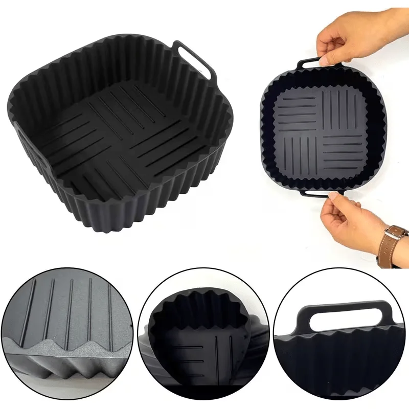 3 Piece Air Fryer Silicone Liners Square Reusable 8 Inch Baking Tray for 4 to 6 Quart Fryers Oven Microwave Kitchen Cooking Use