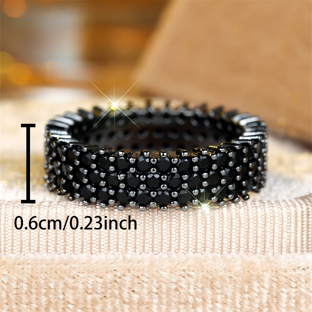 Three Row Tiny Round Stone Black Zircon Engagement Ring