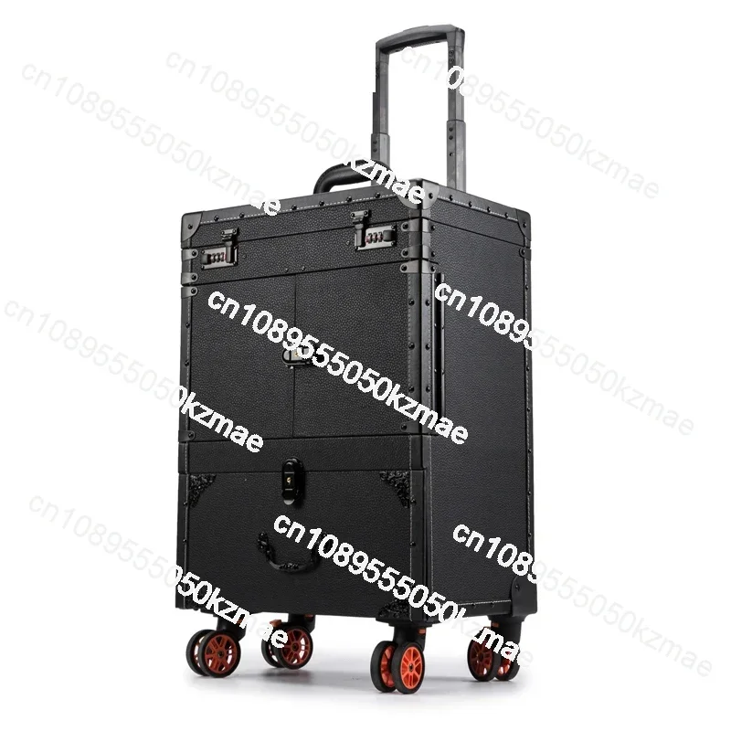 Punk Hairdressing Toolbox Trolley Luggage Bag Nail Black Retro Grandma Salon Drawer Professional Makeup Tool Box Large Suitcase