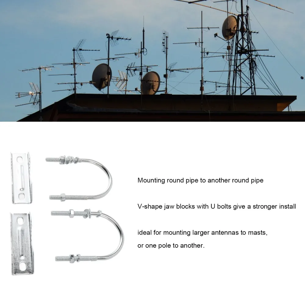 Bolt Assembly Heavy U Bolts Iron Easy Installation Antenna Mast Clamp Kit Mast to Mast Mount Bracket Base Station