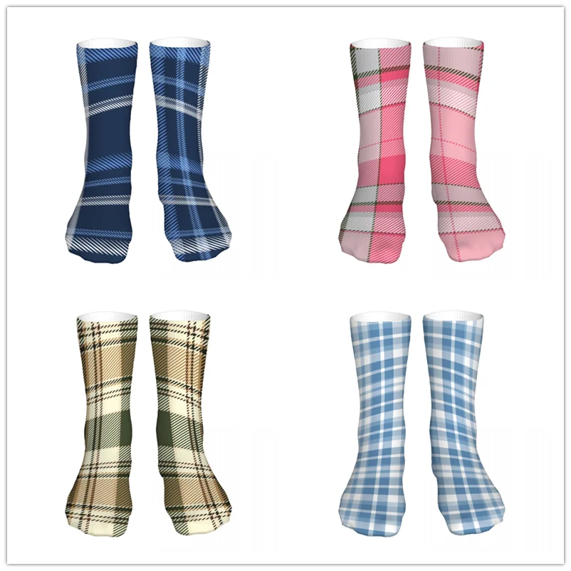 Tartan Plaid Pattern Mens Womens Funny Crew Socks Cool 3D Printed Design Socks Fashion Comfortable Basketball Socks