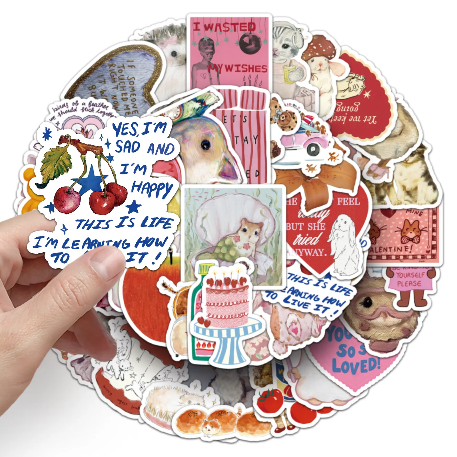50PCS Retro Pattern Cartoon Cute Animal Graffiti Stickers Decorate Water Cup Phone Case Luggage Scrapbook Vinyl Stationery Decal