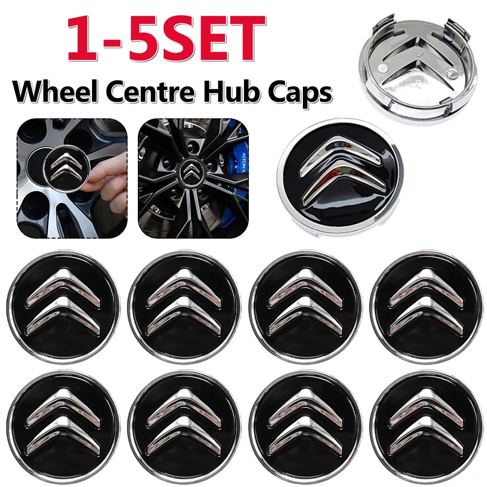 1-5Set 4Pcs Wheel Centre Hub Caps Black 60MM Wheel Center Cap Replacement for Citroen C1 C3 C4 DS3 Most Models