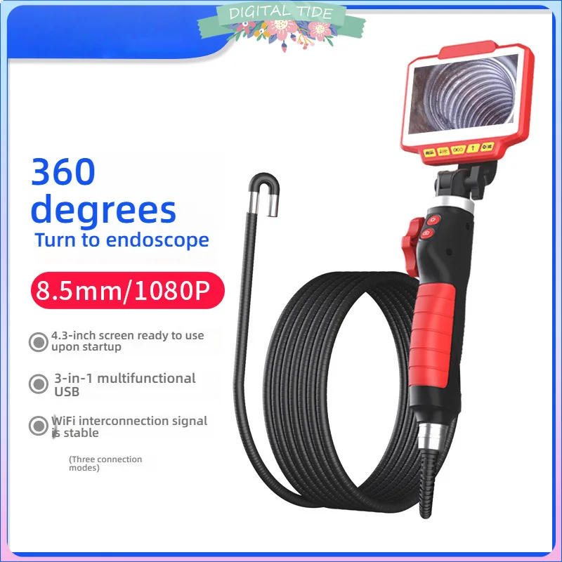 5.0 Inch IPS Screen 200W pixels 1080P 2-Way Articulate 360° Rotation Steering Industrial Endoscope Inspection Camera