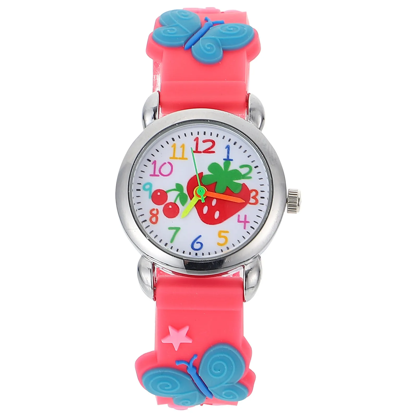 

1 шт., электронные часы для девочек, силиконовые детские наручные часы с 3D мультяшным рисунком, яркий фруктовый узор, водонепроницаемые, прочные, детские часы