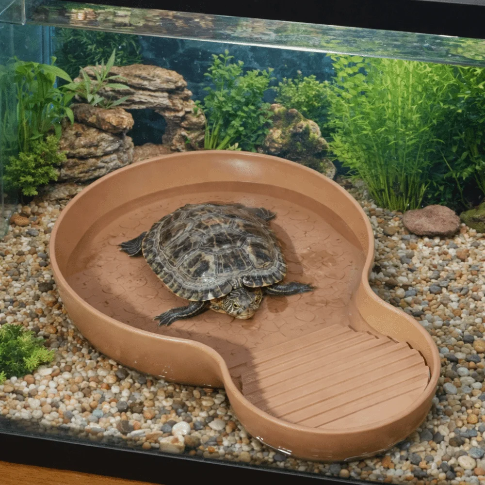 

Wide Mouth Reptile Bathing Pool Non-Slip Prevents Spills Turtle Pond With Ramp Plastic Pet Feeder Ledge Habitat Decor