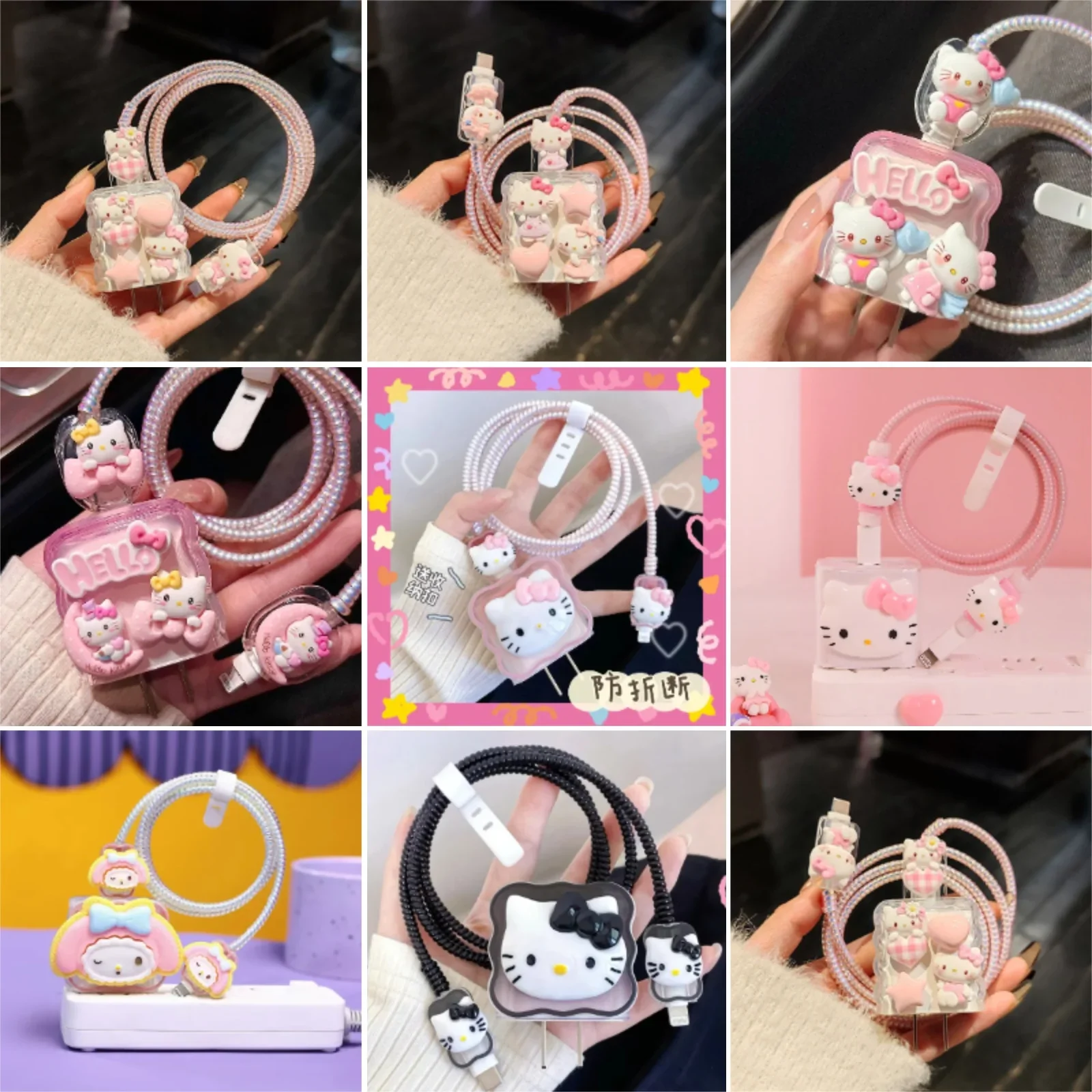 

Hello Kittys Kuromi Charger Data Cable Case Protector And Winding Kit For Apple 18W 20W Fast Charger Adapter Phone Charger Case
