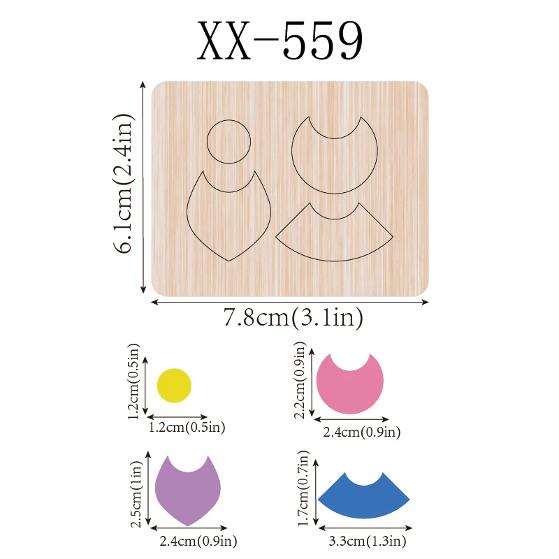 wooden cutting die for earrings in various shapes from 2 to 3 inches for Christmas, suitable for all cutting machines